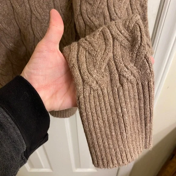 HAVEN WELL WITHIN ORGANIC COTTON CABLE KNIT SWEATER MOCK NECK BROWN SIZE SMALL - Picture 11 of 13